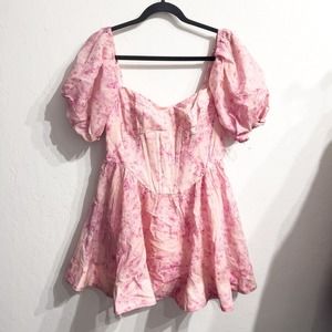 Bardot Kian Corset Mini Dress Puff Sleeve Floral Medium Pink Coqeutte Girly